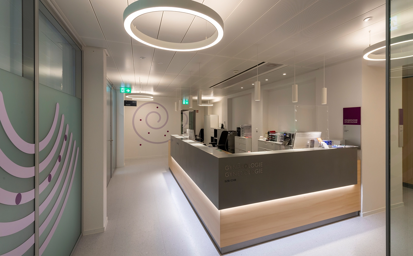 Reception desk with lighting strip
